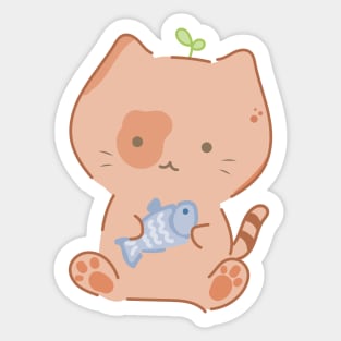 Cute Cat holding a fish Sticker